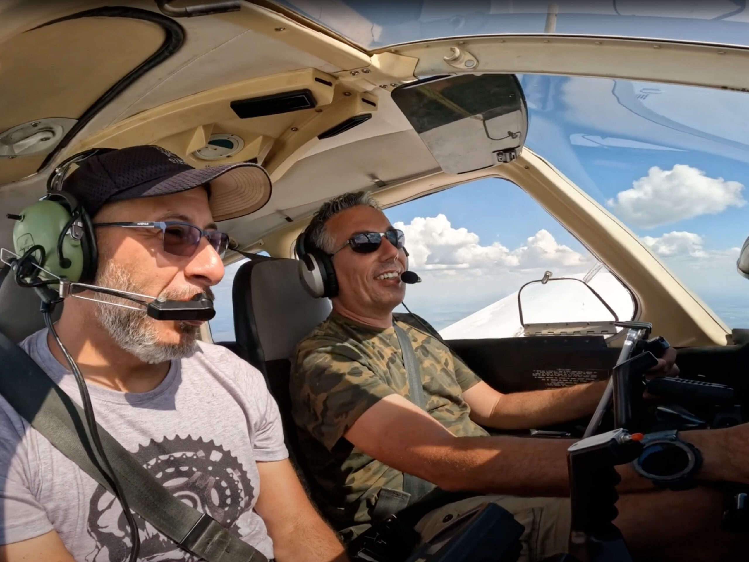 Two pilots sitting in the cockpit