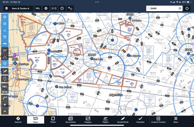 Screenshot of ForeFlight displaying ANAC aeronautical charts