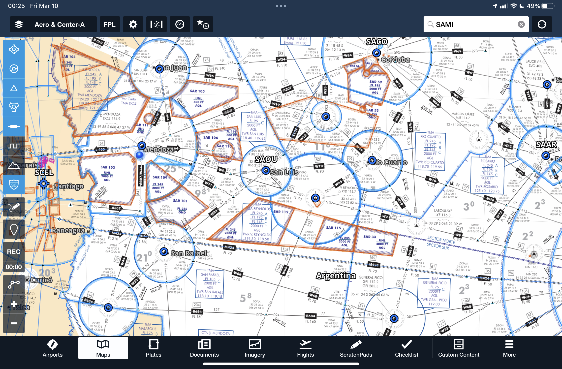 Screenshot of ForeFlight displaying ANAC aeronautical charts